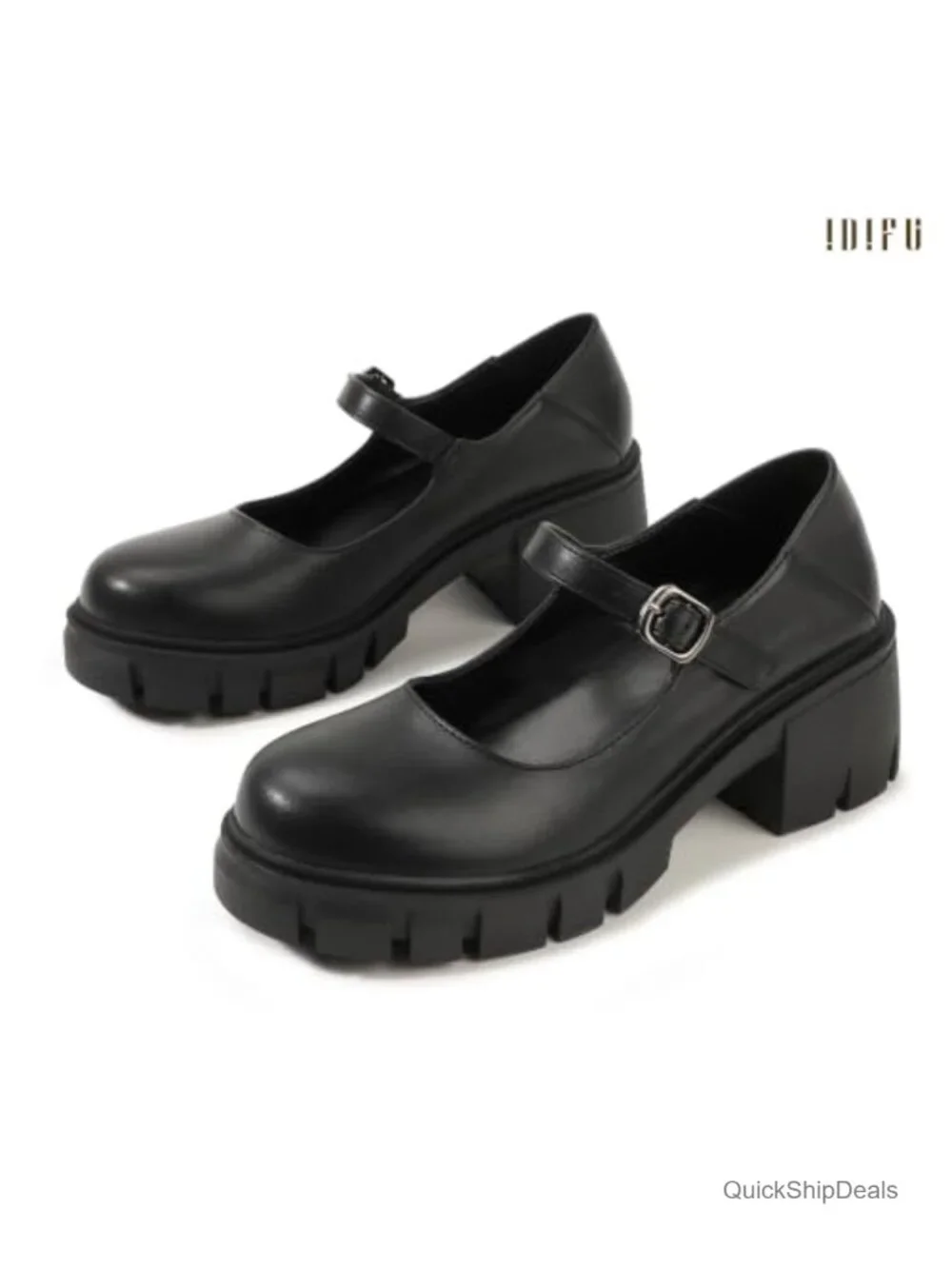 Mary Jane Platform Pumps Low Block Heels Closed Toe Women's Shoes